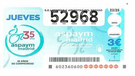 Décimo 52968 del sorteo 23-19/03/2026 Jueves