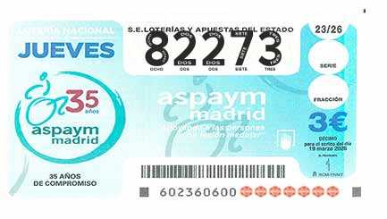 Décimo 82273 del sorteo 23-19/03/2026 Jueves