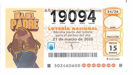 Décimo 19094 del sorteo 24-21/03/2026 Sábado