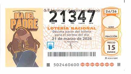 Décimo 21347 del sorteo 24-21/03/2026 Sábado