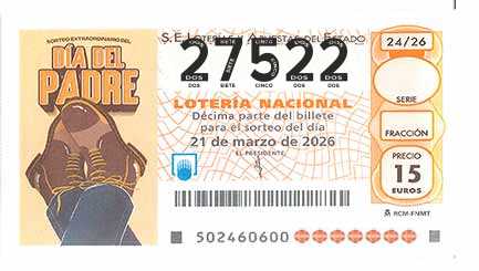 Décimo 27522 del sorteo 24-21/03/2026 Sábado