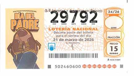 Décimo 29792 del sorteo 24-21/03/2026 Sábado