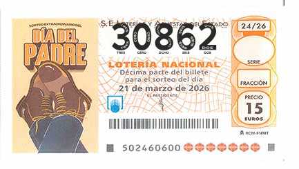 Décimo 30862 del sorteo 24-21/03/2026 Sábado