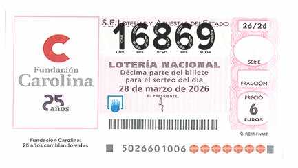 Décimo 16869 del sorteo 26-28/03/2026 Sábado