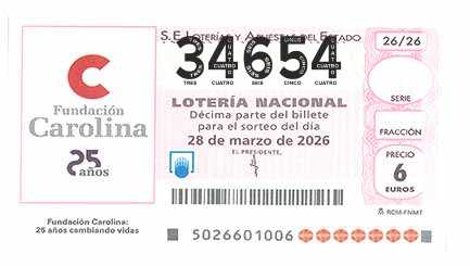 Décimo 34654 del sorteo 26-28/03/2026 Sábado