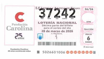 Décimo 37242 del sorteo 26-28/03/2026 Sábado