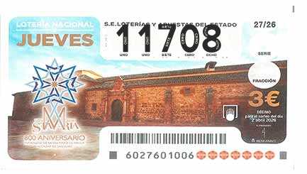 Décimo 11708 del sorteo 27-02/04/2026 Jueves