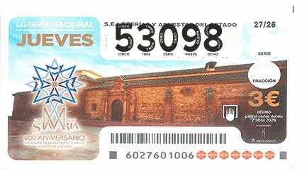 Décimo 53098 del sorteo 27-02/04/2026 Jueves