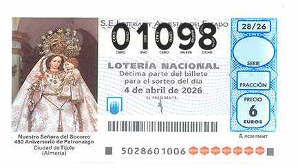 Décimo 01098 del sorteo 28-04/04/2026 Sábado