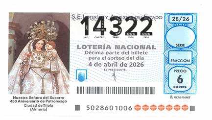 Décimo 14322 del sorteo 28-04/04/2026 Sábado