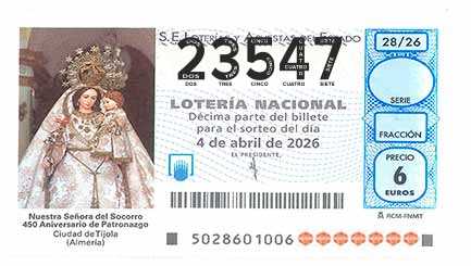 Décimo 23547 del sorteo 28-04/04/2026 Sábado