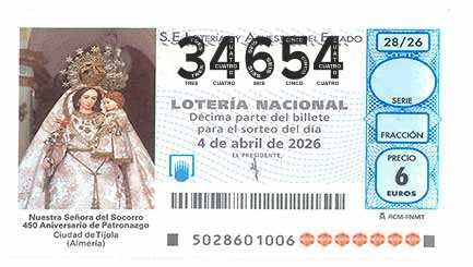 Décimo 34654 del sorteo 28-04/04/2026 Sábado