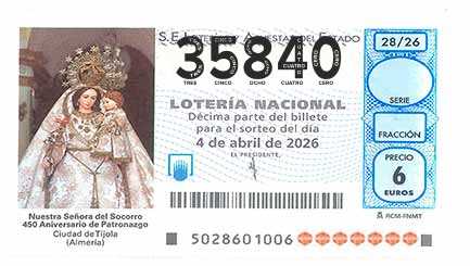 Décimo 35840 del sorteo 28-04/04/2026 Sábado