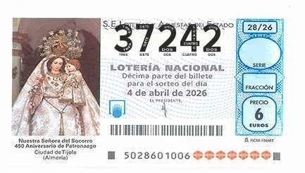 Décimo 37242 del sorteo 28-04/04/2026 Sábado