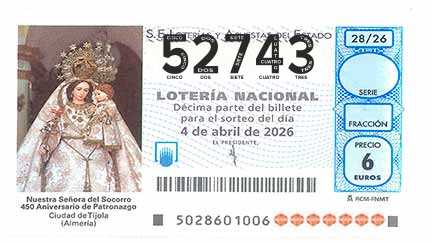 Décimo 52743 del sorteo 28-04/04/2026 Sábado
