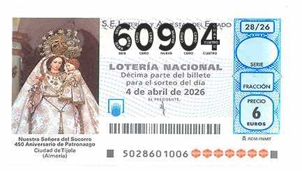 Décimo 60904 del sorteo 28-04/04/2026 Sábado