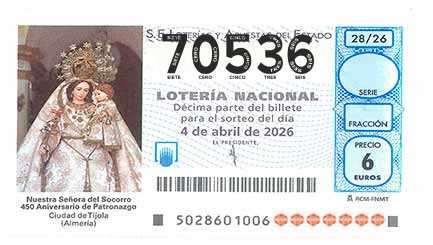 Décimo 70536 del sorteo 28-04/04/2026 Sábado