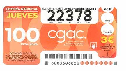 Décimo 22378 del sorteo 3-08/01/2026 Jueves