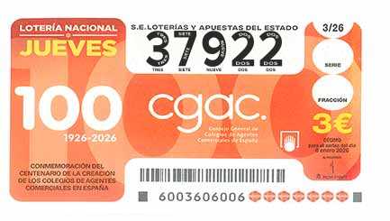 Décimo 37922 del sorteo 3-08/01/2026 Jueves