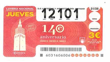 Décimo 12101 del sorteo 31-16/04/2026 Jueves
