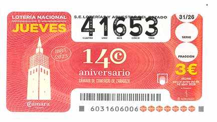 Décimo 41653 del sorteo 31-16/04/2026 Jueves