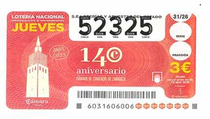 Décimo 52325 del sorteo 31-16/04/2026 Jueves