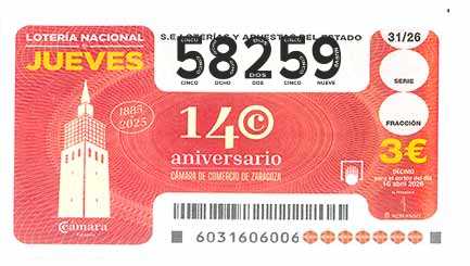 Décimo 58259 del sorteo 31-16/04/2026 Jueves