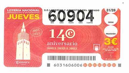 Décimo 60904 del sorteo 31-16/04/2026 Jueves