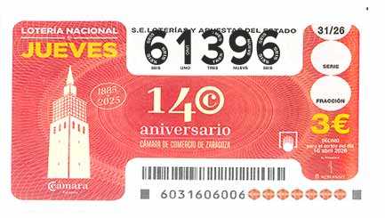 Décimo 61396 del sorteo 31-16/04/2026 Jueves