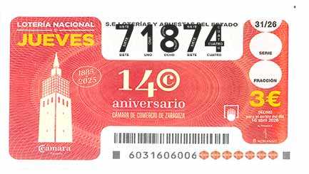 Décimo 71874 del sorteo 31-16/04/2026 Jueves