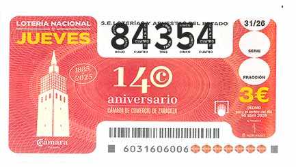 Décimo 84354 del sorteo 31-16/04/2026 Jueves