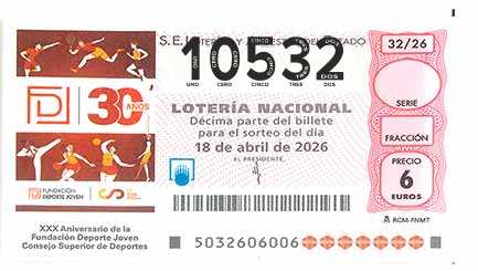 Décimo 10532 del sorteo 32-18/04/2026 Sábado