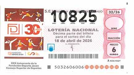 Décimo 10825 del sorteo 32-18/04/2026 Sábado