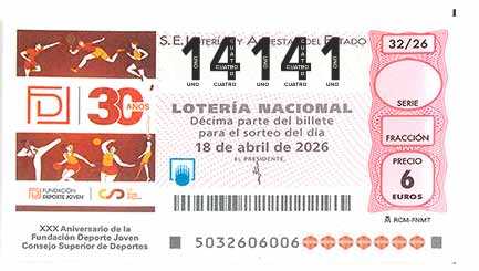 Décimo 14141 del sorteo 32-18/04/2026 Sábado