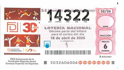 Décimo 14322 del sorteo 32-18/04/2026 Sábado