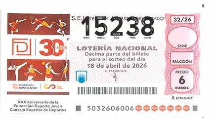 Décimo 15238 del sorteo 32-18/04/2026 Sábado