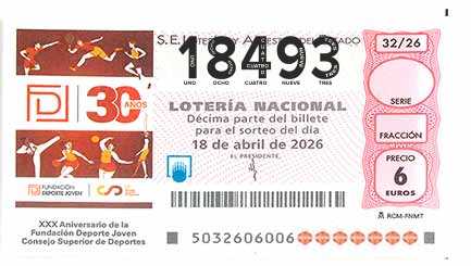 Décimo 18493 del sorteo 32-18/04/2026 Sábado