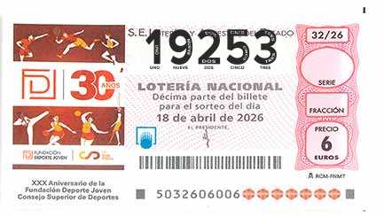 Décimo 19253 del sorteo 32-18/04/2026 Sábado