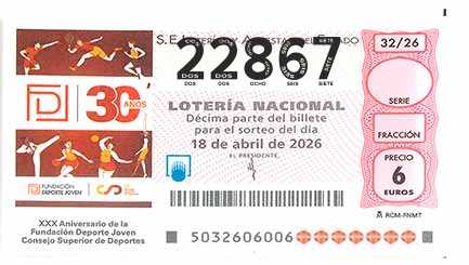 Décimo 22867 del sorteo 32-18/04/2026 Sábado