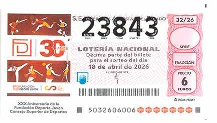 Décimo 23843 del sorteo 32-18/04/2026 Sábado