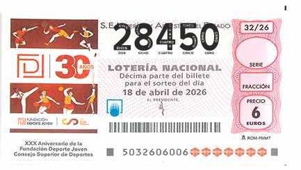 Décimo 28450 del sorteo 32-18/04/2026 Sábado
