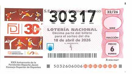 Décimo 30317 del sorteo 32-18/04/2026 Sábado