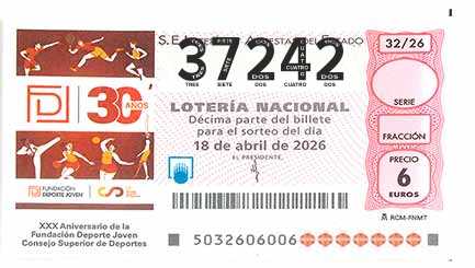 Décimo 37242 del sorteo 32-18/04/2026 Sábado