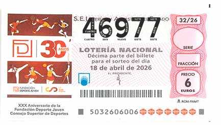 Décimo 46977 del sorteo 32-18/04/2026 Sábado