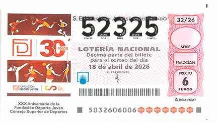 Décimo 52325 del sorteo 32-18/04/2026 Sábado