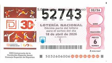 Décimo 52743 del sorteo 32-18/04/2026 Sábado