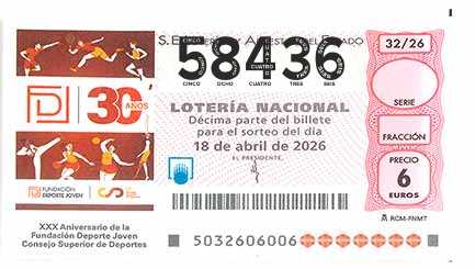 Décimo 58436 del sorteo 32-18/04/2026 Sábado