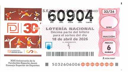 Décimo 60904 del sorteo 32-18/04/2026 Sábado