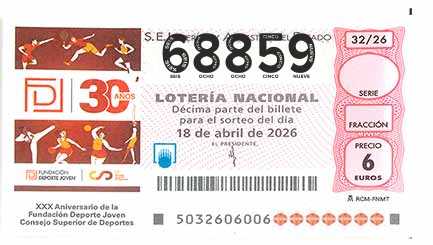 Décimo 68859 del sorteo 32-18/04/2026 Sábado