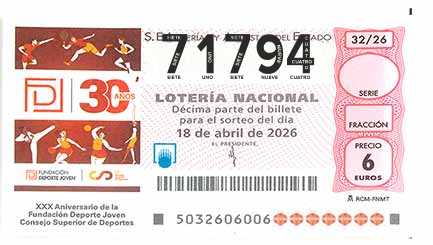 Décimo 71794 del sorteo 32-18/04/2026 Sábado
